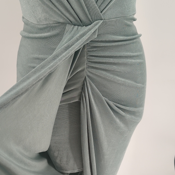 00786 Lulus Ruched Draped Knit Maxi Dress Blue Green size XLarge party cocktail - Picture 5 of 7